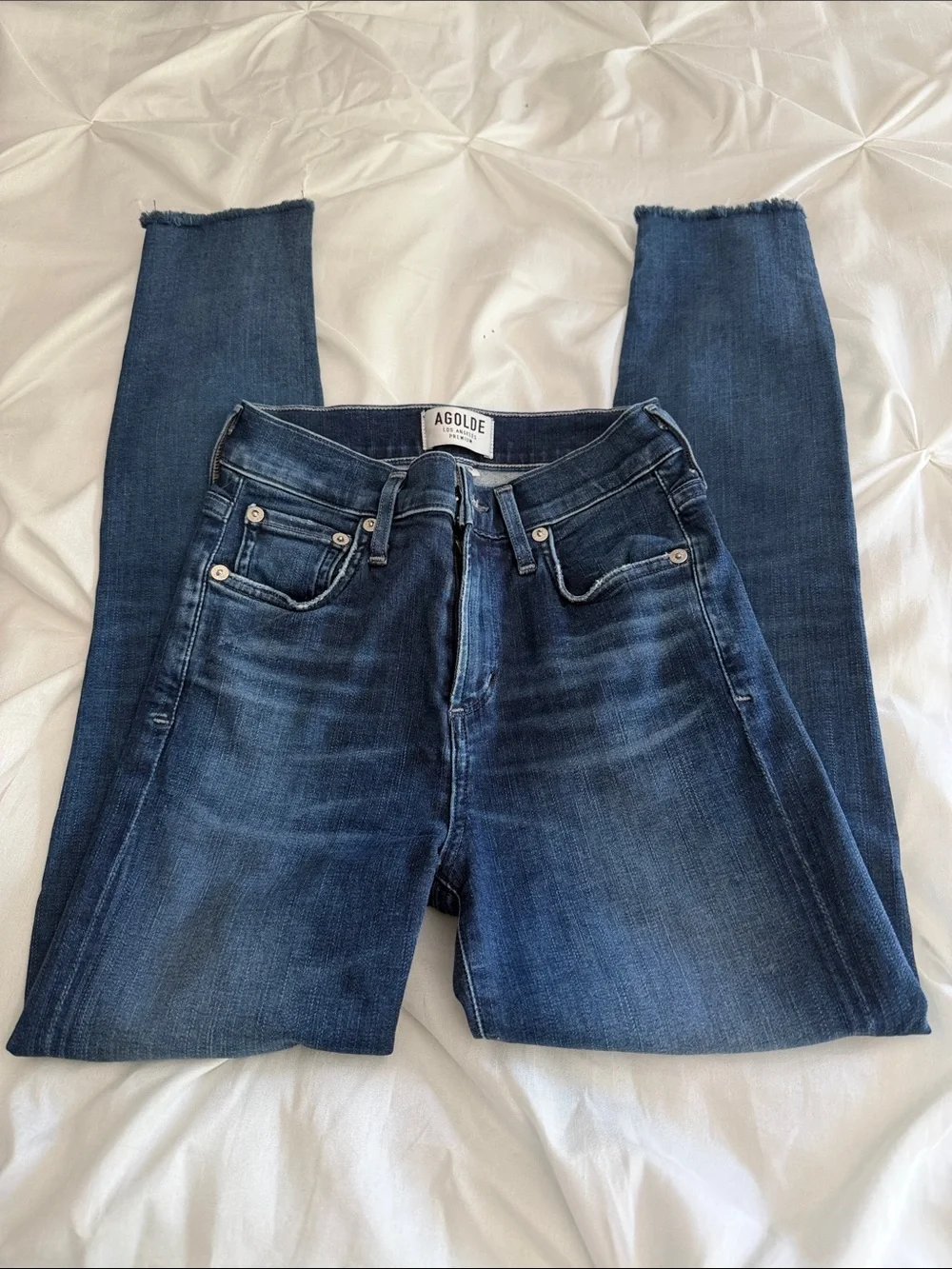 Agolde Dark Blue Skinny Jeans with Frayed Hem Size 23 - Picture 3 of 8